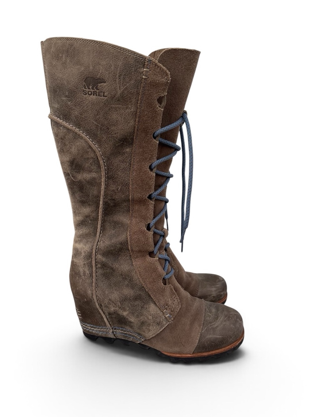 Sorel Cate The Great Tall Wedge Leather Lace Up Boots 7.5